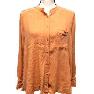 Free People "The Best" Crochet Button Down Orange/Peach color Size Medium